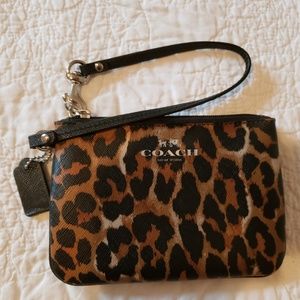 COACH Leopard Leather Wristlet Clutch